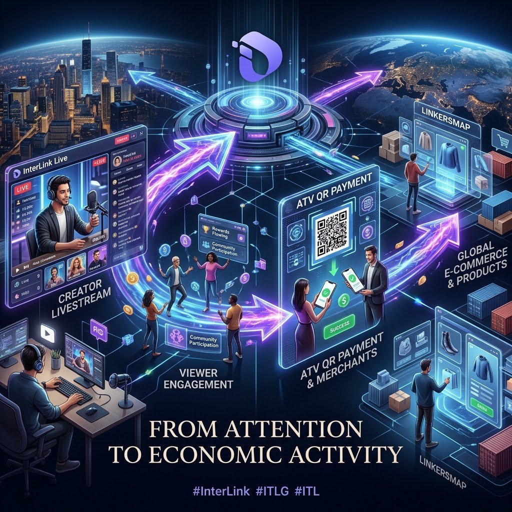 Iukhan1122's tweet photo. From Attention to Economic Activity!  InterLink seamlessly connects creators, communities, and commerce into one powerful digital ecosystem. Discover the future of value.
​#InterLink #ITLG #ITL https://t.co/k3bSmiK2bD