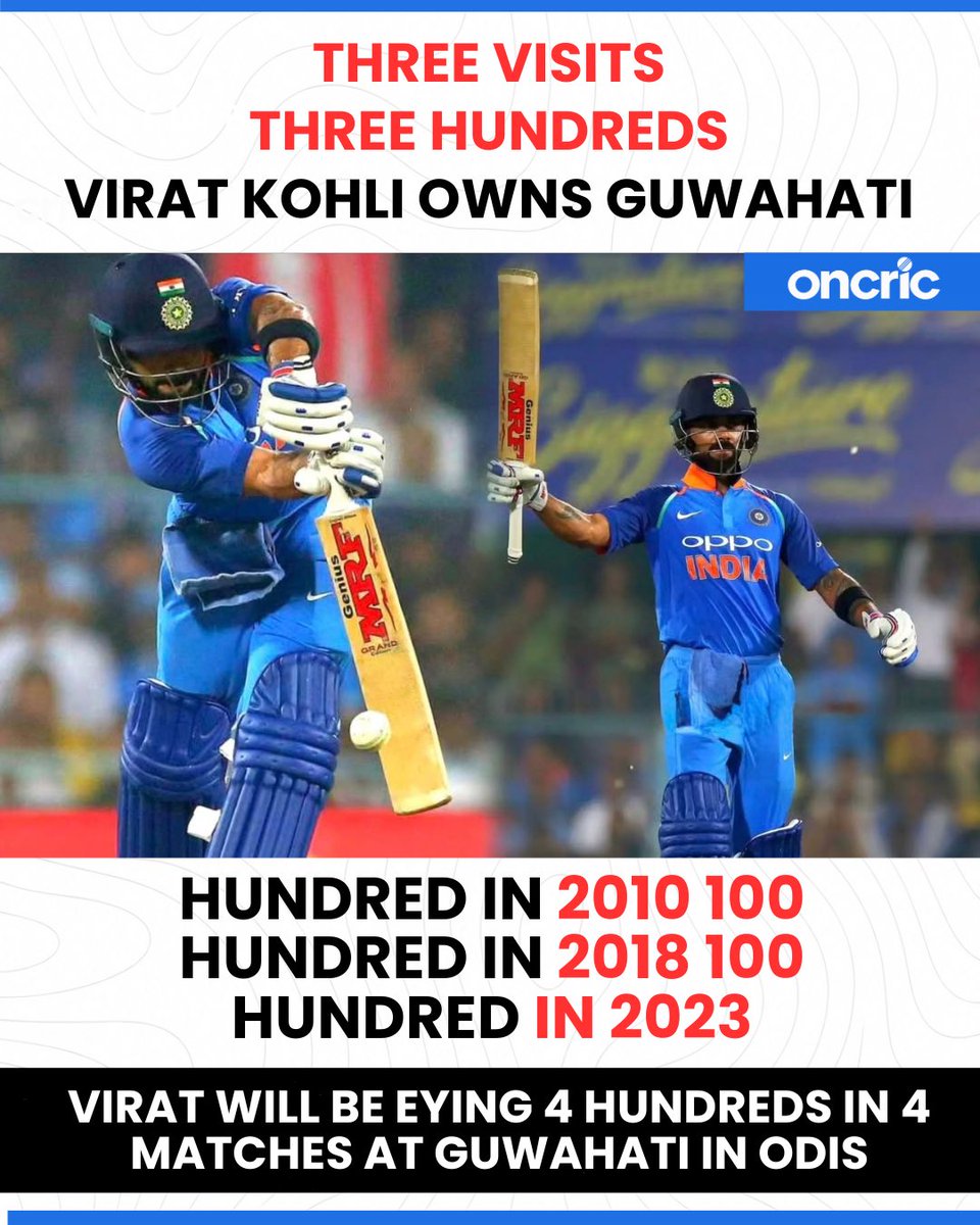 oncric_'s tweet photo. Virat Kohli’s Guwahati Love Affair: 3 Visits, 3 Hundreds! 🐐🔥 https://t.co/jqdJEtLG88
