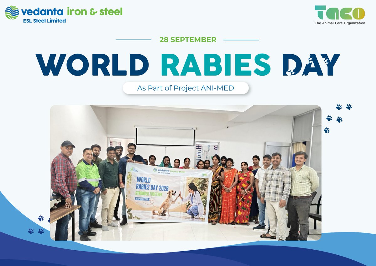 ESLSteelLimited's tweet photo. Stronger Together for Rabies Prevention! 
​Under Project ANI-MED, ESL observed #WorldRabiesDay with sessions on prevention &amp; responsible animal care. Let’s build safer communities together!

​#ESL #VISL #CSR #AnimalWelfare https://t.co/var8D6kop7