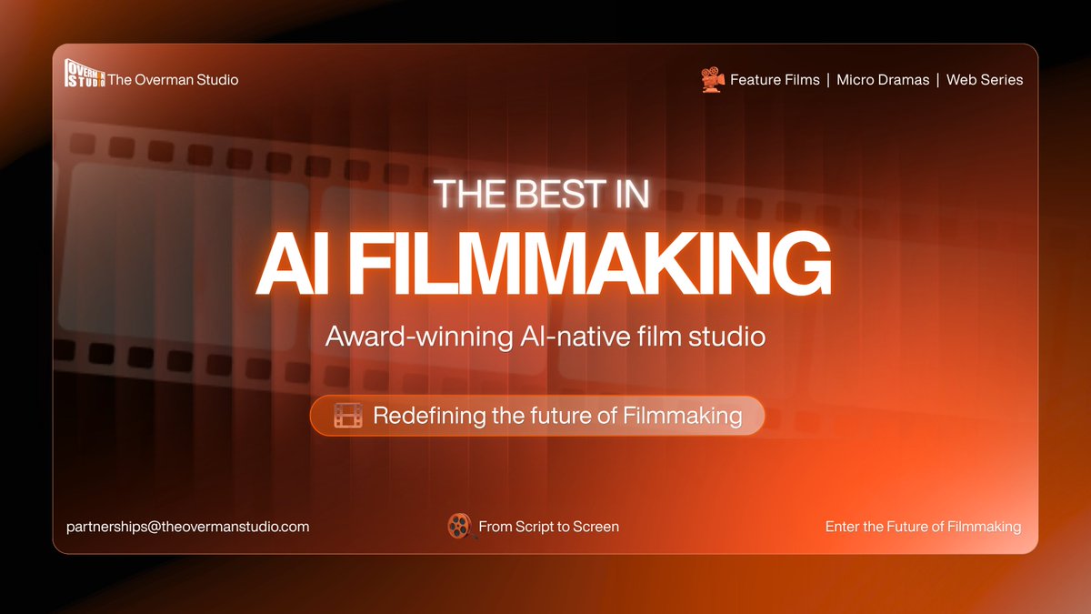 OvermanStudio's tweet photo. At The Overman Studio, we’re bridging narrative storytelling with advanced AI to deliver feature films, micro-dramas, and web series without traditional limitations.
Drop us a line at partnerships@theovermanstudio.com.

#AIFilmmaking #Filmmaking #Cinema #FilmProduction #produce https://t.co/QmNZRQ6S34