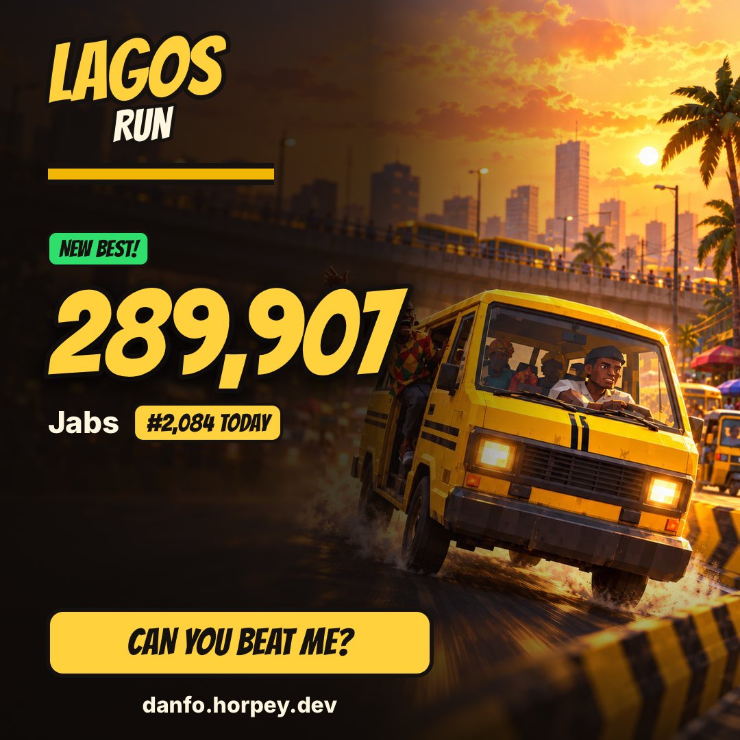 Idris___'s tweet photo. I scored 289,907 driving danfo in Lagos Run. I'm #2,084 today. Can you beat me? https://t.co/RQvEQ0JZ72 #LagosRun @eureka_seamless 😂 https://t.co/BOeZHom3jb