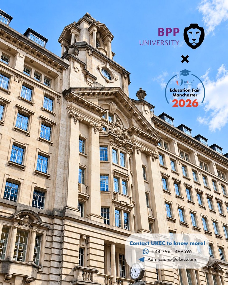 UKECcounsellor's tweet photo. Join #UKEC Education Fair in #Manchester to meet the #BPP team and learn about entry requirements & #scholarships. Free entry; we will reimburse your train tickets (T&Cs).
📅 Sat, 10 Oct 2026, 11:00-16:00
📍 Midland Hotel, Manchester
🎟 https://t.co/zTbMU9qMsO https://t.co/h2kRXxdmN9