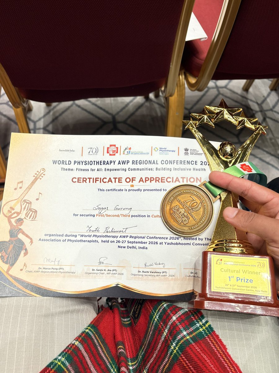 _NotJustBones's tweet photo. 1st Prize 🥇 | Cultural Competition | World Physiotherapy AWP Regional Conference 2026
 #Physiotherapy #WorldPhysiotherapy #AWPRegionalConference #PhysiotherapyStudent #CulturalWinner #FirstPrize #Yashobhoomi #NewDelhi #ProudMoment #BeyondMovement #PhysioLife https://t.co/sx5W4kNf4y