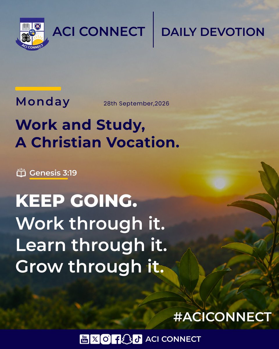 AciConnect1's tweet photo. A new week. A fresh opportunity to work, learn and grow.
Happy Monday from ACI Connect

#ACIConnect #DailyDevotion #MondayMotivation #WorkAndStudy #ChristianVocation #FaithAndWork #ChristianFormation #Genesis319 #ACICommunity #AkrofiChristallerInstitute https://t.co/EjlIGrEemU