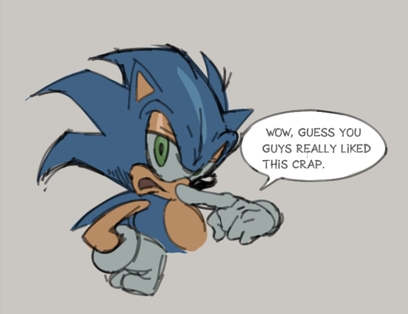 VengefulCC's tweet photo. Fleetway Sonic reaction to all this comotion:

(Lil' Bro pretending he doesn't loves being overglazed in canon✌️🤣)

#SonicTheComic #fleetwaysonic #sonicthehedgehogㅤㅤㅤ https://t.co/791EL36ZeM