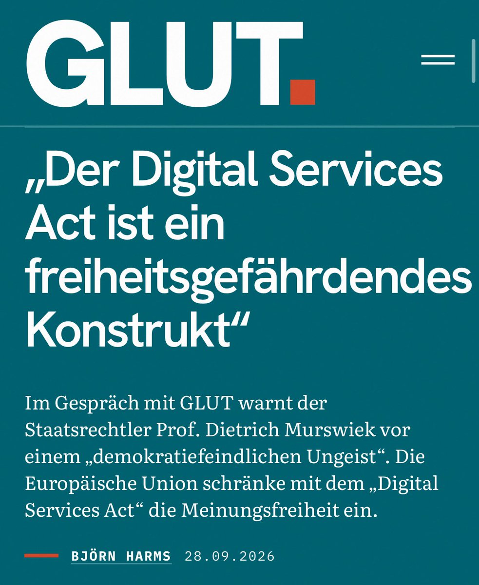 rosenbusch_'s tweet photo. „Glut“ ist das neue Projekt von Björn Harms und Jan Karon, die ja beide Nius verlassen haben. Sie fangen gut an.

Murswiek: 

„Desinformation, das sind nach dem Desinformationskodex und dem DSA auch  Inhalte, die gutgläubig veröffentlicht werden, aber angeblich „schädliche Effekte“ haben können. Dazu gehören „alle tatsächlichen oder absehbaren nachteiligen Auswirkungen auf die gesellschaftliche Debatte und auf Wahlprozesse“ oder auf „den Schutz der öffentlichen Gesundheit“. Selbst Inhalte, die zur „Polarisierung der Debatten“ beitragen, sieht die EU-Kommission als schädlich an. 

Diese Kriterien sind so unbestimmt, dass sie praktisch als Generalermächtigung dienen, jede politisch unerwünschte Meinung zu blockieren.“

https://t.co/3ij31ITp1H