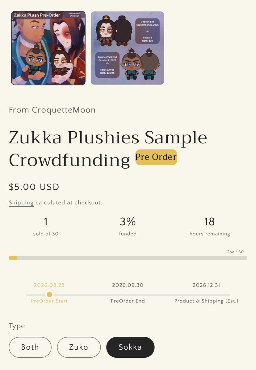 CroquetteMoon's tweet photo. 🪃🔥 LESS THAN 2️⃣0️⃣ HRS LEFT 🔥🪃

Tysm guys- Zuko is 100% funded!! Sokka just needs a bit of a push 😭✨

🔗: https://t.co/uqOvGxulLU

🪃: 86%
🔥: 100%

#zukka #atla https://t.co/nhuINb9TVs