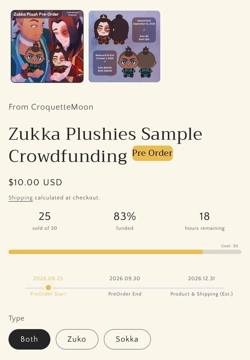CroquetteMoon's tweet photo. 🪃🔥 LESS THAN 2️⃣0️⃣ HRS LEFT 🔥🪃

Tysm guys- Zuko is 100% funded!! Sokka just needs a bit of a push 😭✨

🔗: https://t.co/uqOvGxulLU

🪃: 86%
🔥: 100%

#zukka #atla https://t.co/nhuINb9TVs