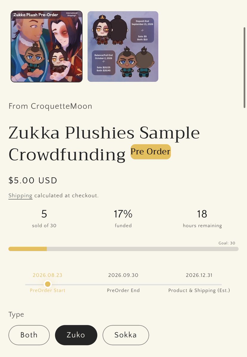 CroquetteMoon's tweet photo. 🪃🔥 LESS THAN 2️⃣0️⃣ HRS LEFT 🔥🪃

Tysm guys- Zuko is 100% funded!! Sokka just needs a bit of a push 😭✨

🔗: https://t.co/uqOvGxulLU

🪃: 86%
🔥: 100%

#zukka #atla https://t.co/nhuINb9TVs