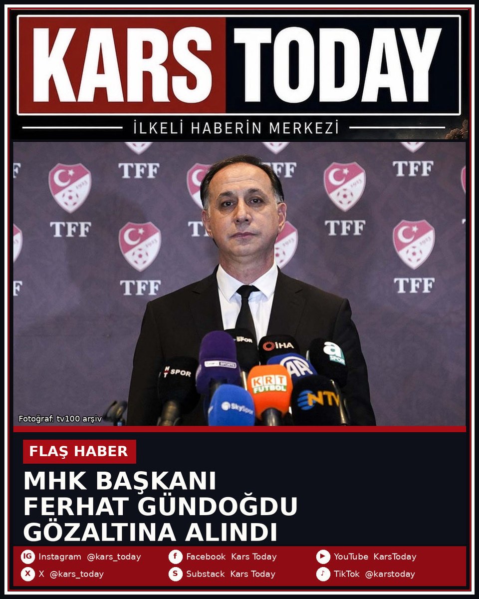 kars_today's tweet photo. KARS TODAY | FLAŞ HABER

MHK BAŞKANI FERHAT GÜNDOĞDU GÖZALTINA ALINDI

Merkez Hakem Kurulu Başkanı Ferhat Gündoğdu, İstanbul Cumhuriyet Başsavcılığı koordinesinde yürütülen “Hakemler Dosyası” soruşturması kapsamında gözaltına alındı.

Dört ilde düzenlenen operasyonlarda toplam 7 şüphelinin gözaltına alındığı bildirildi. Soruşturmada resmi belgede sahtecilik ve hakemlere yönelik baskı iddiaları araştırılıyor. İddialara ilişkin yargı süreci devam ediyor. 

Kars Today | Haber Merkezi
#kars_today #MHK #FerhatGündoğdu #TFF #FlaşHaber