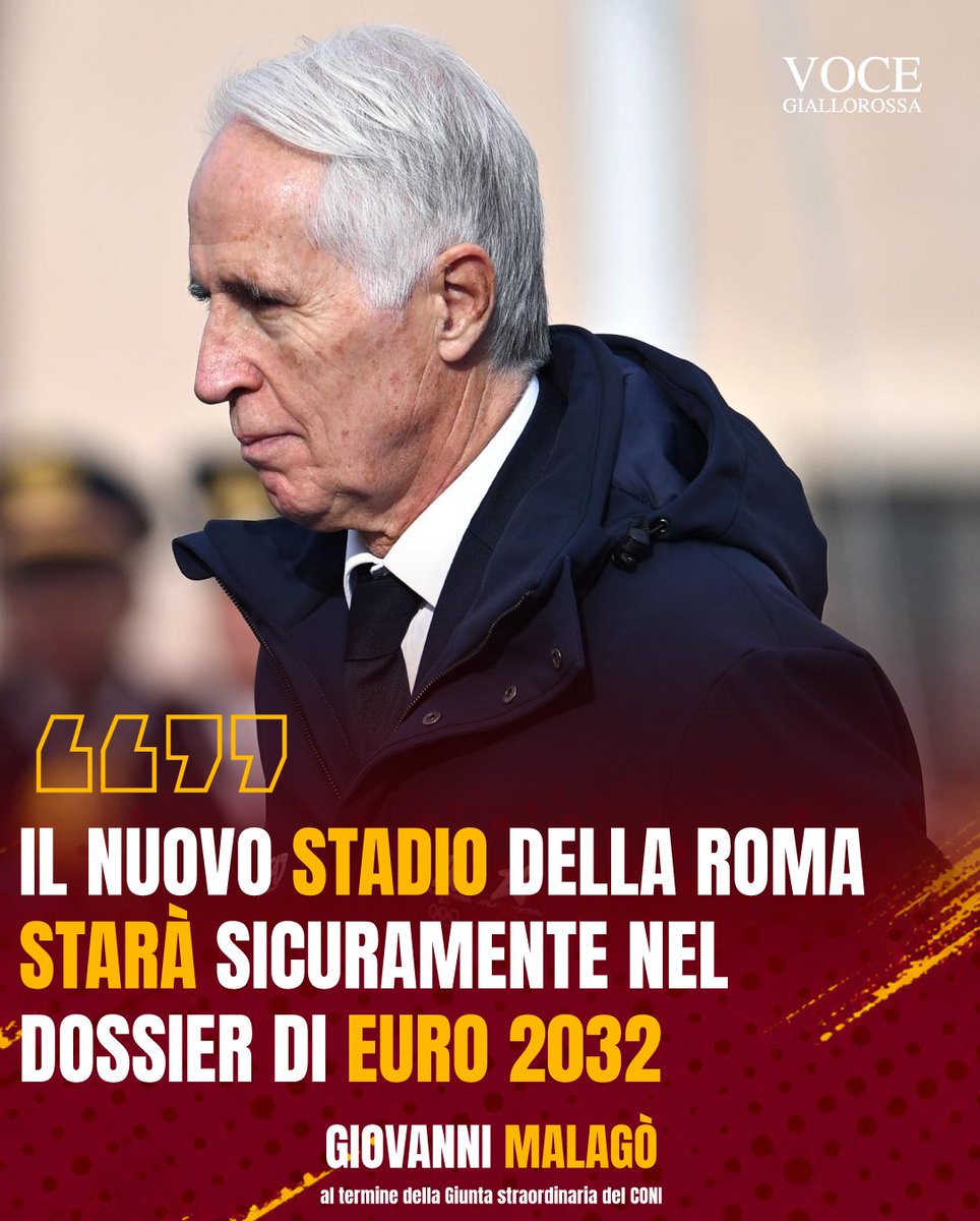 VoceGiallorossa's tweet photo. 🏟️FIGC, Malagò: "Lo stadio della Roma sarà nel dossier di Euro 2032"

#ASRoma #Vocegiallorossa #NuovoStadio #Malagò

https://t.co/0VlWWgqxAi https://t.co/5mELSTBYP4