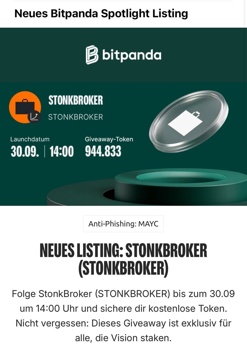 ClutchMarkets's tweet photo. Im Rahmen von PRIME, Protocol Reach, Integration, Markets & Expansion, ist es eines unserer wichtigsten Ziele, $STONKBROKER und das Robinhood Chain ecosystem für Nutzer in ganz Europa leichter zugänglich zu machen.

Umso mehr freuen wir uns, mit Bitpanda, einem der führenden Anbieter Europas und insbesondere im deutschsprachigen Raum, zusammenzuarbeiten und das kommende Listing von $STONKBROKER auf Bitpanda bekannt zu geben.

Ein weiterer wichtiger Schritt, um $STONKBROKER und Robinhood Chain weltweit noch zugänglicher zu machen.