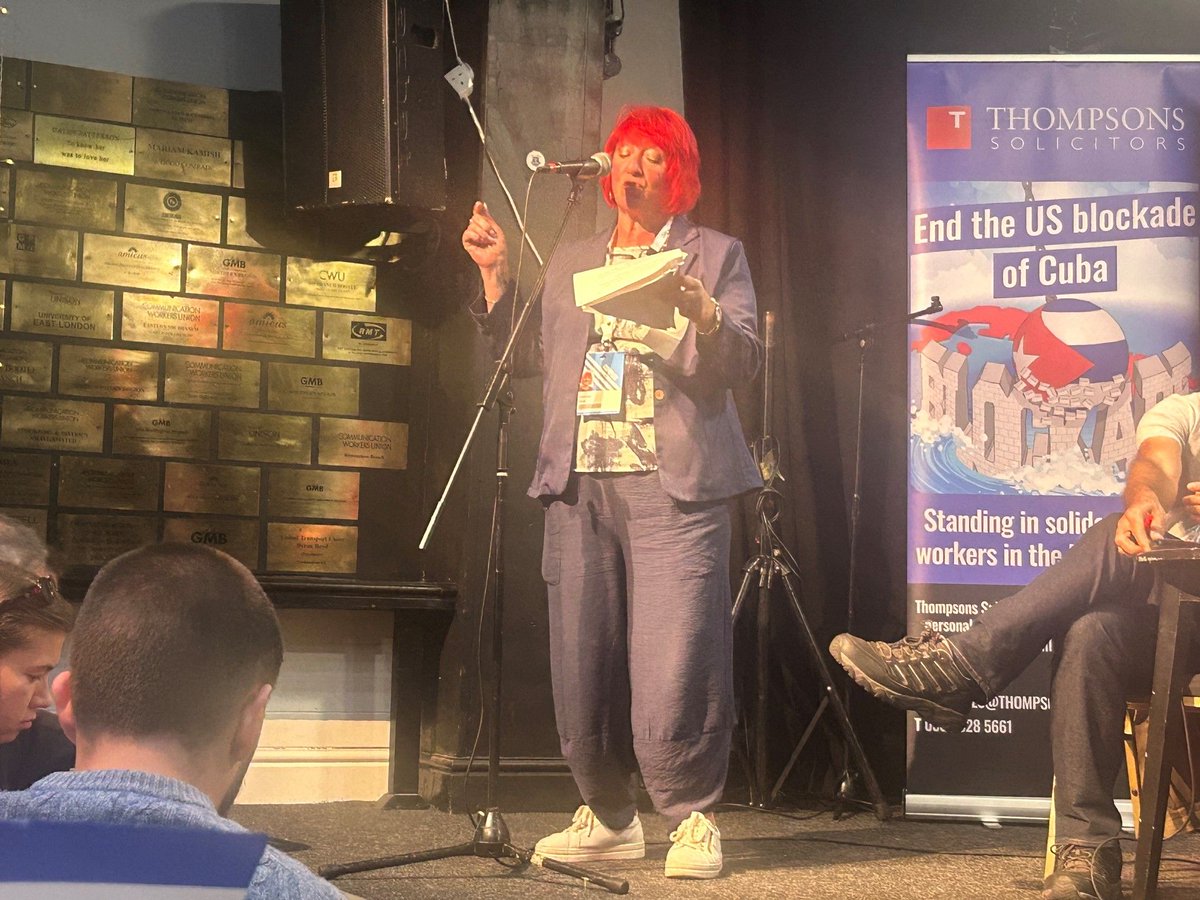 AndreaEganGS's tweet photo. Proud to speak at the Cuba Solidarity Fringe last night. 

Now is the time to turn that solidarity into action —by raising our voices, mobilising our members, and demanding that the British government and the international community speak out. 

Hands off Cuba. https://t.co/CKL1sPujMH