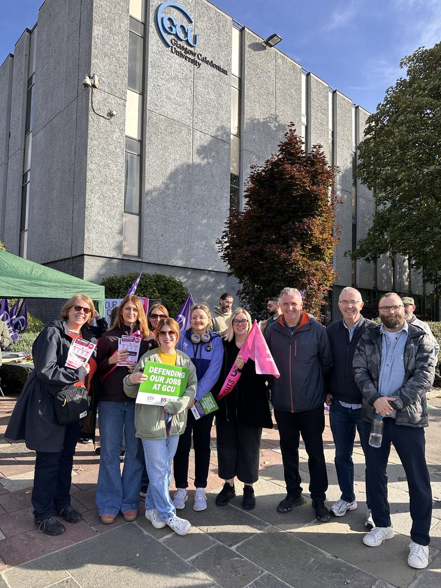 FionaSkillen's tweet photo. A great turnout on today’s picket. GCU executive want to make staff redundant despite surplus accounts, huge cash reserves and more students than ever. We say no to redundancies. #gcu #ucu @UCUScotland #savethe100 https://t.co/1hoB4yS2hJ