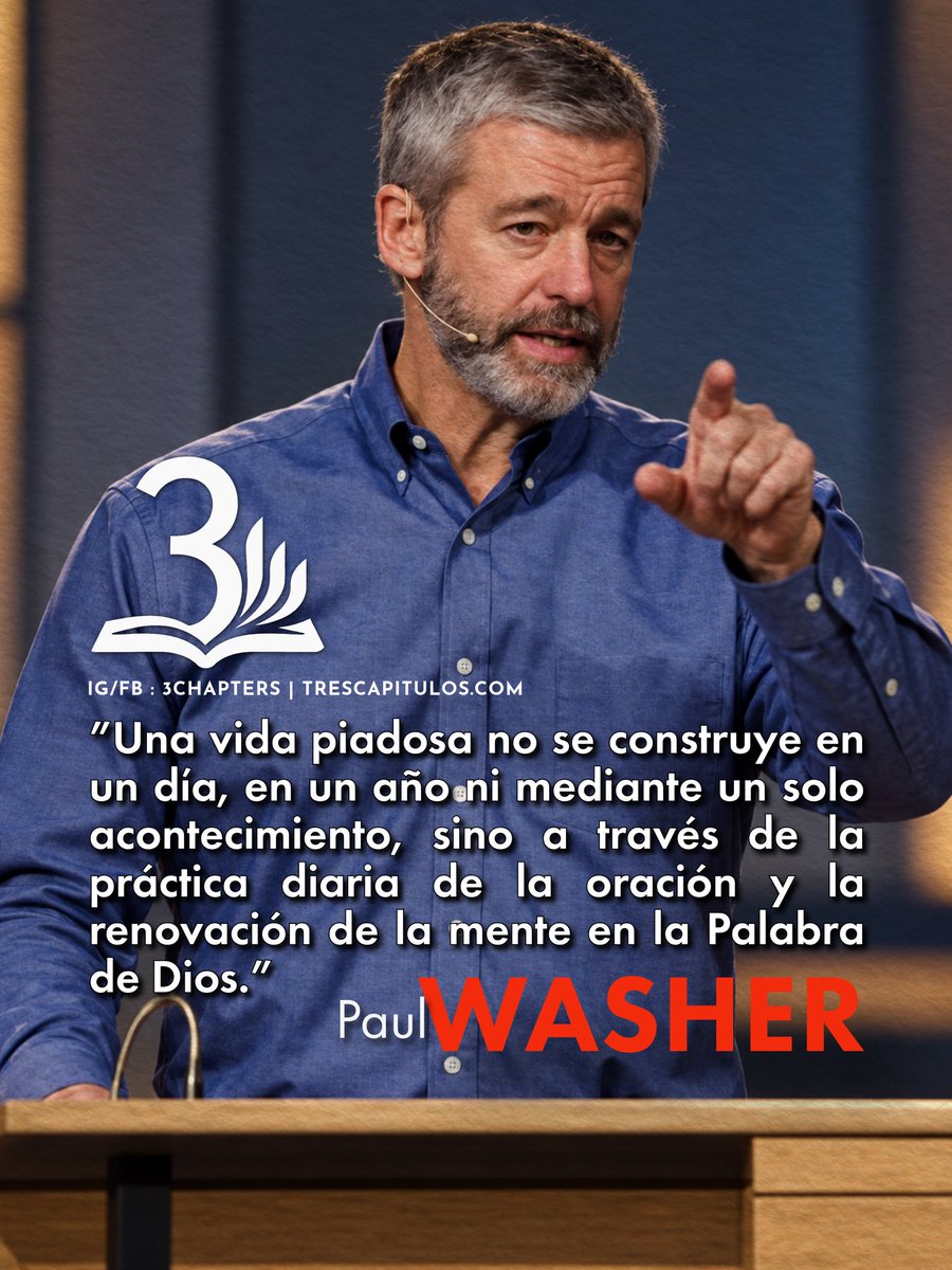 3Chapters1C1558's tweet photo. ”Una vida piadosa no se construye en un día, en un año ni mediante un solo acontecimiento, sino a través de la práctica diaria de la oración y la renovación de la mente en la Palabra de Dios.” Paul Washer

#CitasCitables #3Chapters #PaulWasher https://t.co/VpPa7JWbA6
