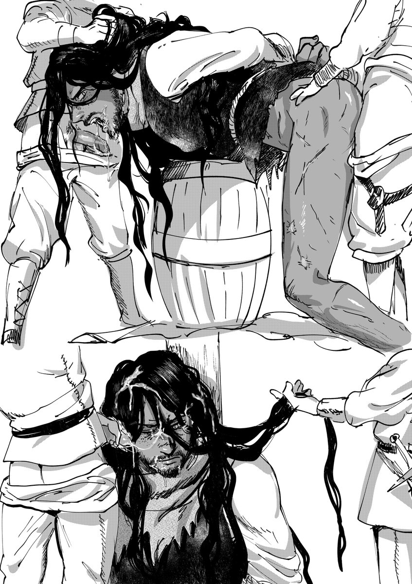 koipepo's tweet photo. ⚠️Cw: noncon, size difference #oc 

Human! Old Creak getting mistreated. He's much taller than average human.. his long hair and cold steely attitude will make these soldiers feel emboldened to push him to break 😬 https://t.co/wInpbgEnX3