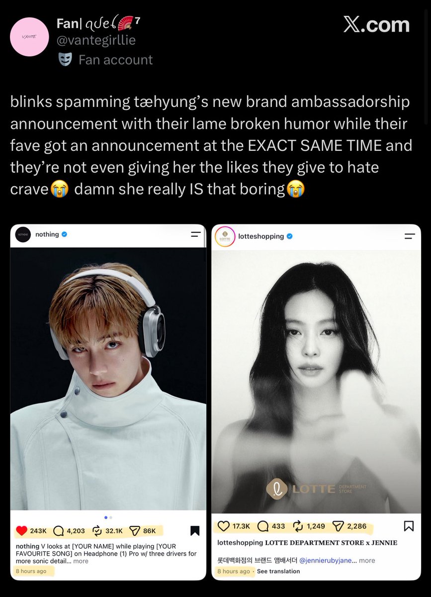 spicevillains's tweet photo. armys are the only fandom who think instagram likes are everything and actually give their fave’s brand impact 😭 https://t.co/nSiCwjDmSk