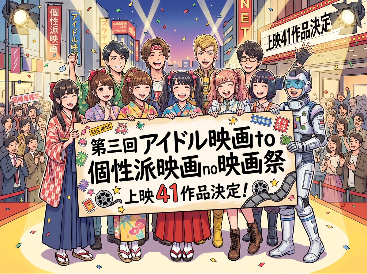 aidoleigasai's tweet photo. 第三回アイドル映画to個性派映画no映画祭上映41作品が決定しました！
開催日は2027年4月に延期に
なりましたが
どの作品も見応えありますので
是非観に来てください‼️
上映41作品はこちら↓

https://t.co/vooPlIqML4 https://t.co/tzzc2EDGig