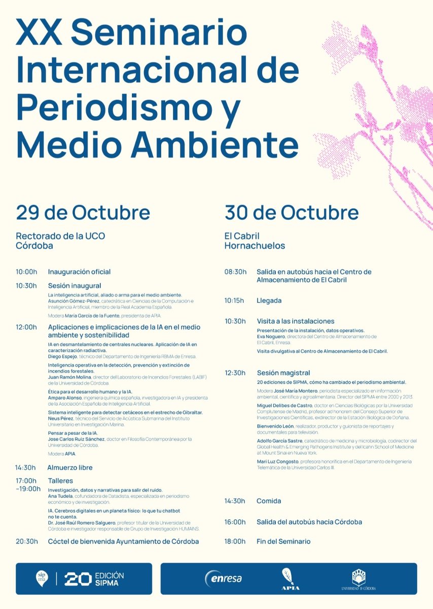 APIA_es's tweet photo. Sólo falta un mes ‼️‼️‼️
XX Seminario Internacional de Periodismo y Medio Ambiente 
🎈2 Días 
🎈20 ediciones
🎈Inteligencia Artificial 
🎈 Rectorado de la Universidad de Córdoba
🗓 29 y 30 de octubre
🎈Organiza @APIA_es
@Enresa @somosSIPMA
Todo aquí 👇 
https://t.co/aowkSFfJxv https://t.co/9kpXeCjpv6