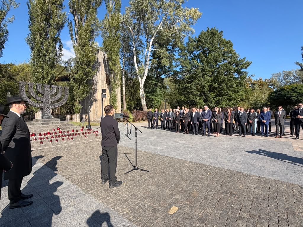 FJCU's tweet photo. President Volodymyr Zelenskyy joined the FJCU-organized memorial marking 85 years since the Babyn Yar massacre, alongside rabbis, Jewish community leaders and diplomats from around 50 countries. https://t.co/YjvFwEhl2p