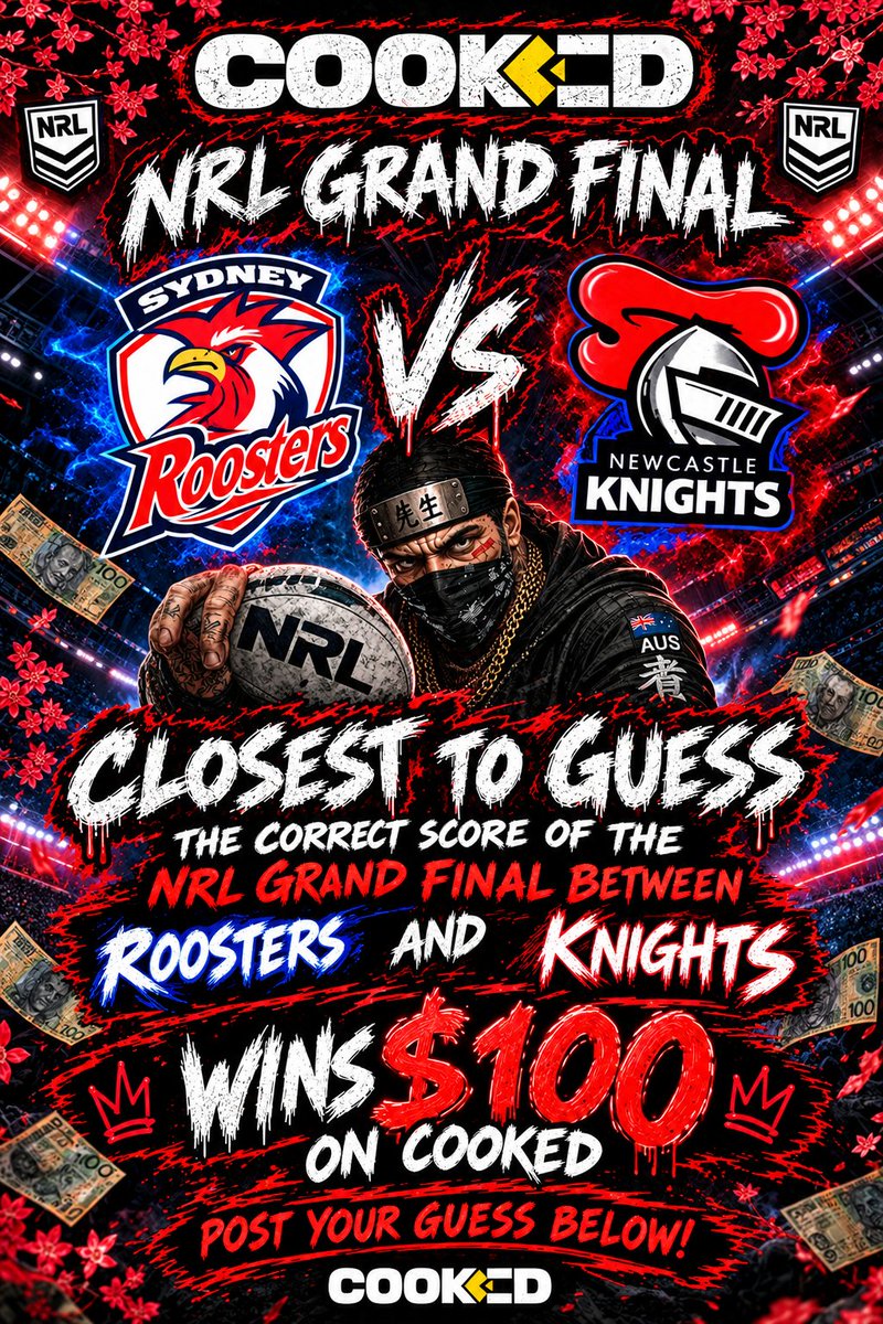SENSEISLOTS's tweet photo. 🔥🔥 GIVEAWAY TIME!!! 🔥

🔥  CLOSEST TO GUESS THE SCORE IN THE NRL GRAND FINAL WINS $100  

🔥 HOW TO ENTER: 🔥 
🔄 Repost this post 
❤️ Like this post 
👥 Comment your COOKED username & your guess  
⏰ ENDS AFTER THE GAME   https://t.co/kPWMGKL447 
🔥 PLAY WHERE WE PLAY! 
🔥 https://t.co/Ees0W621S9 

💰 100% MATCH DEPOSIT UP TO $1,000

@Cookedcom