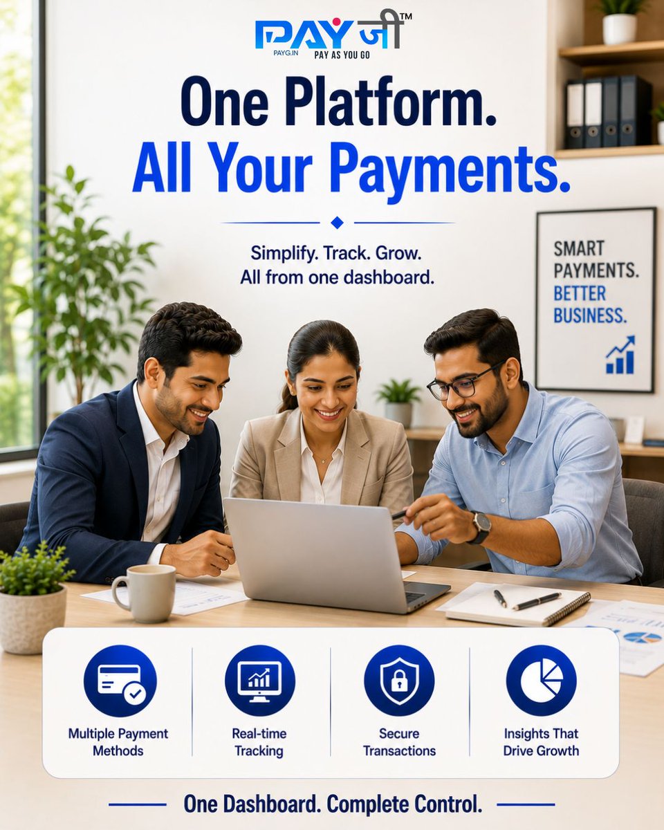 PayGIndia's tweet photo. One platform. All your payments.
Manage payment methods, track transactions in real time, protect payments, and gain insights—all from one dashboard.
Simplify. Track. Grow.
Register Now: https://t.co/JqhCD8d0MD
#DigitalPayments #FinTech #SmartPayments #PayG #PaymentSolutions #BusinessGrowth #FintechIndia