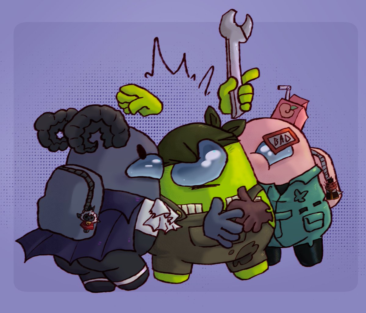 benjirotstone's tweet photo. Collab with my @emotetvx <3 They did rendering and i did lining

Lime being smothered by cultists, our sonas uwu

*not a ship art. The only ship here is sona×sona and their keychains*

#amongus #amongusshow #amongusoc https://t.co/IJSK7QxVGc