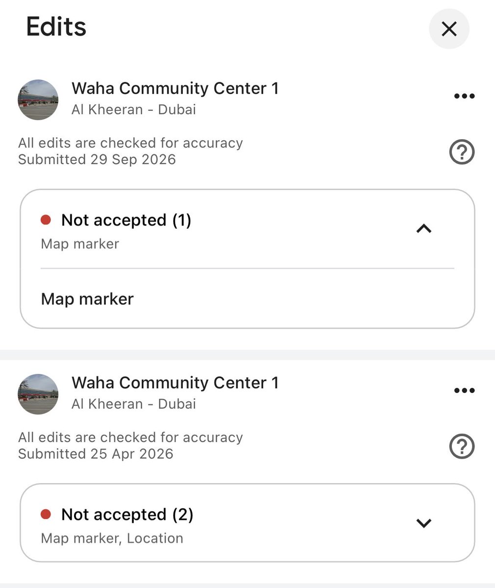 hashimhydercp's tweet photo. @googlemaps Multiple times I have edited this bus stop marker in Google Maps to accurate location. 4 times #google_maps rejected my edit. Please reconsider  - Just check street view you will understand.

https://t.co/TFoILgLO0A

Bus stop name; Waha Community Center 1
Dubai, UAE https://t.co/CQzPuXPWAG