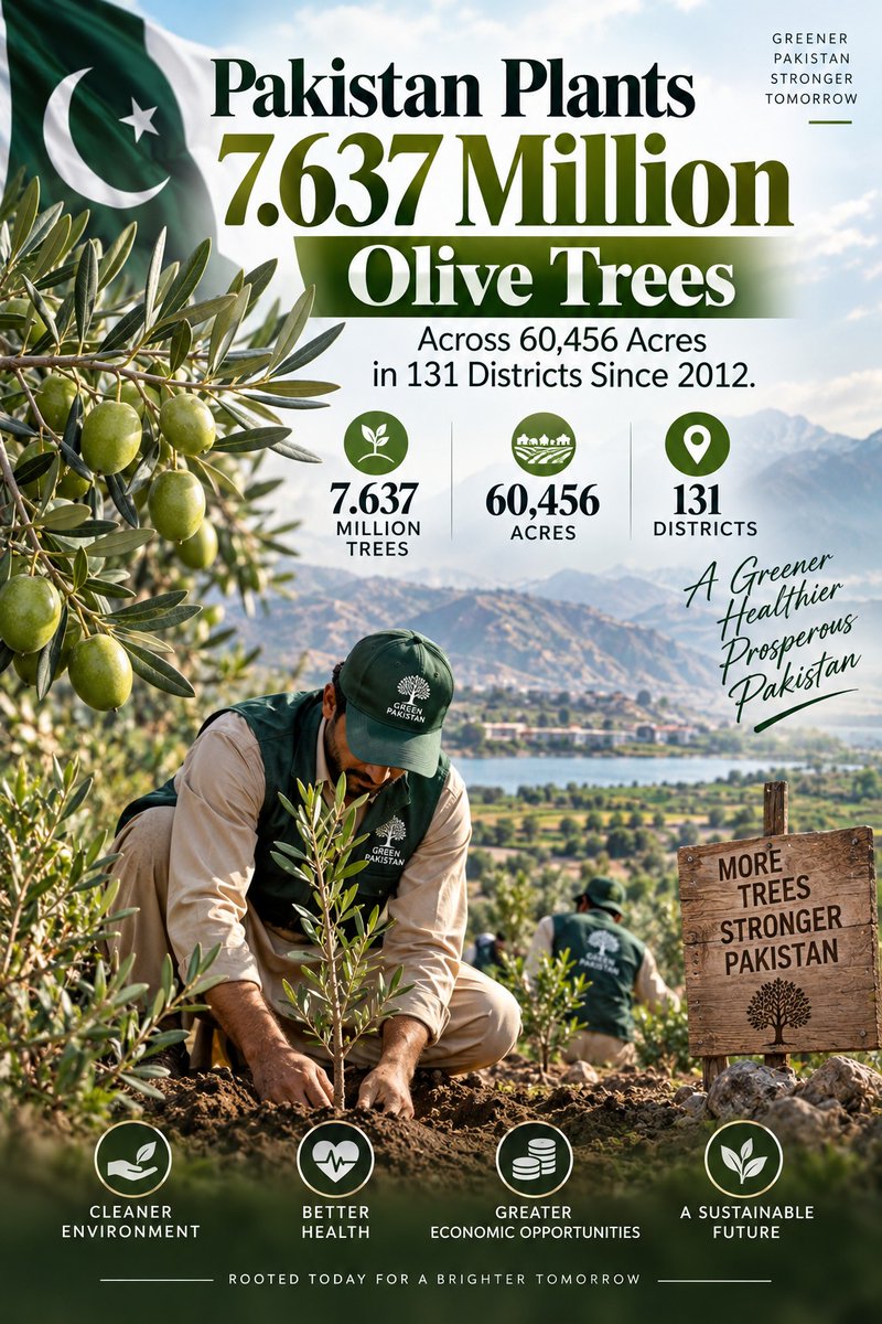 Omai_Hani's tweet photo. Pakistan Plants 7.637 Million Olive Trees Across 60,456 Acres in 131 Districts Since 2012. https://t.co/IGFWg1msT0