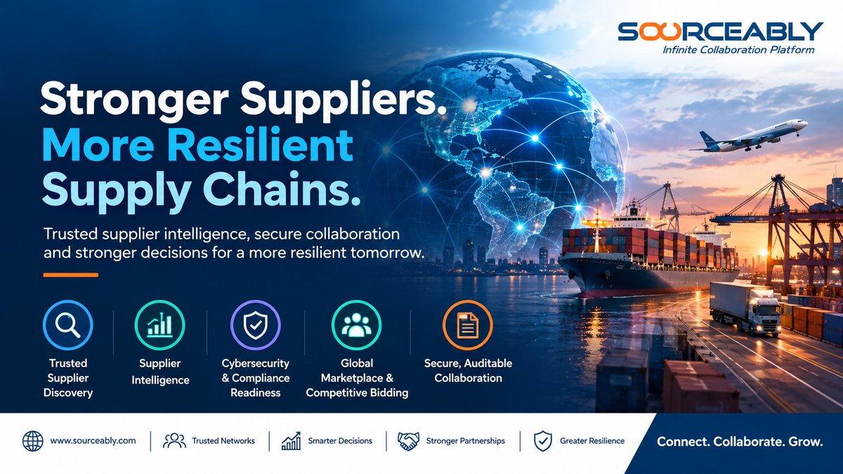 SOURCEABLYUSA's tweet photo. Supplier risk doesn’t end at selection. Sourceably keeps supplier intelligence, cybersecurity, compliance and secure, auditable collaboration connected, helping procurement teams stay resilient as relationships evolve.

#Sourceably #SupplierRisk #Procurement https://t.co/D56EeD6CVs