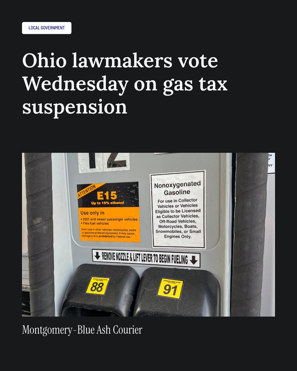 CincyRegional's tweet photo. Ohio lawmakers will vote Wednesday on a 90-day gas tax suspension that could save drivers 38.5 cents per gallon. Gov. Mike DeWine says it would strip $750 million from road funding statewide.

Read more: https://t.co/j0uS9GwJs1

#SycamoreOhio #BlueAshOhio #MontgomeryOhio https://t.co/mHdpJPf7wD