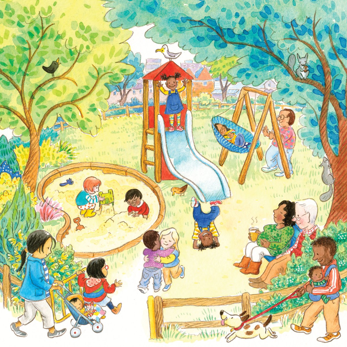 MyBodyIsMeBooks's tweet photo. Every body is unique, vibrant, and capable of so much!  From swinging high and tumbling in the grass to digging in the sand or sharing a warm hug—My Body is Me! celebrates all the wonderful ways kids explore the world around them.

Look closely... can you spot the seagull hitching a ride on top of the slide, or the squirrel enjoying a snack in the tree? 

Buy now from: https://t.co/258u98AL41

#MyBodyIsMe #PictureBook #BodyPositivity #KidsBooks #ChildrensIllustration