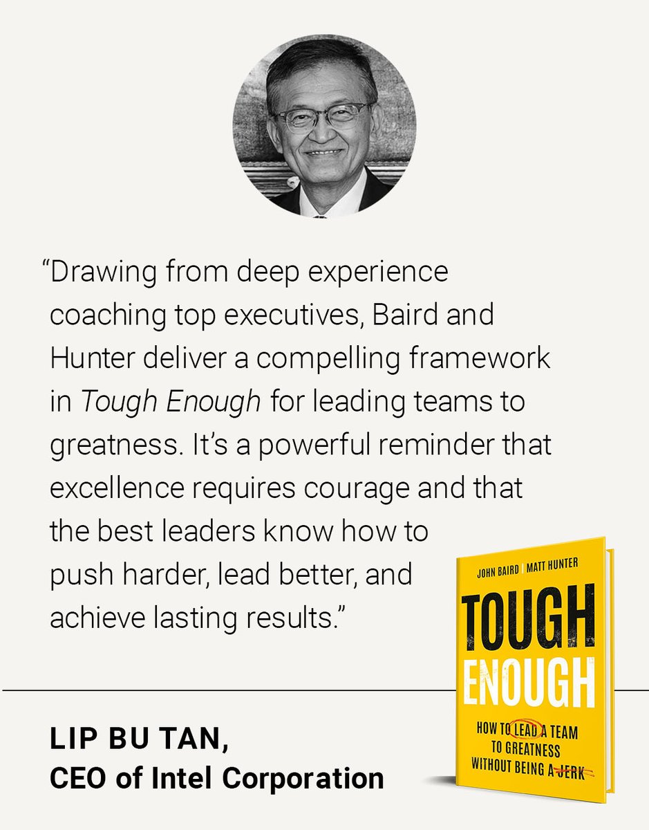 BasicVenture's tweet photo. Available now: TOUGH ENOUGH by John Baird and @MattHunterCoach!

From two experts on leadership, this is the no-nonsense guide for ambitious leaders to build great teams by embracing toughness—without sacrificing humanity. 

Learn more: https://t.co/u3yxMXazwz https://t.co/Bp38psW19M