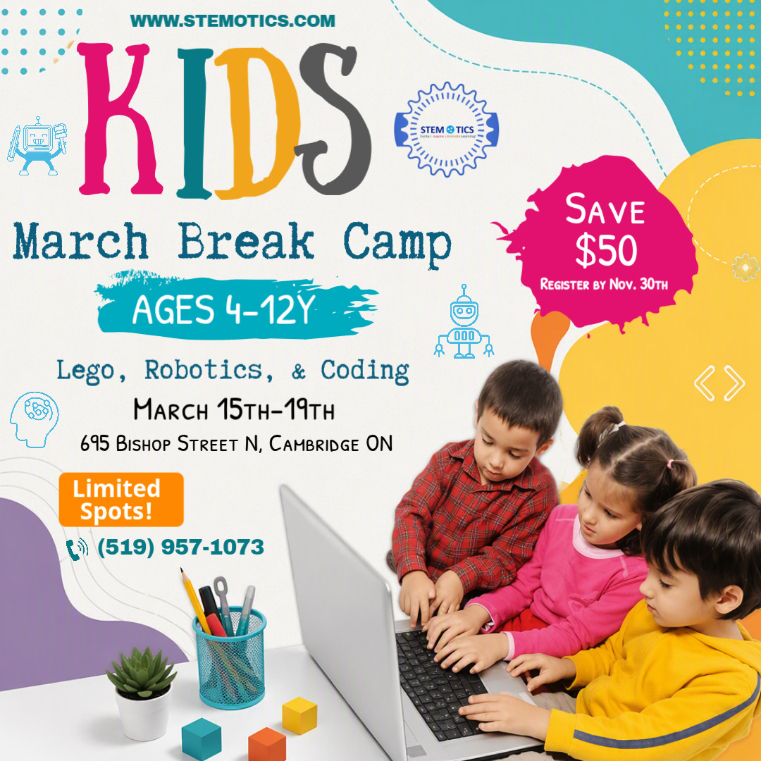 stemotics's tweet photo. SAVE $50 ON MARCH BREAK CAMP!🚀

Give your child a March Break packed with robotics, coding, engineering, creativity, and hands-on fun!

March 15–19, 2027

Register early and save $50!

Learn more and register:
https://t.co/1SYghFqrYs https://t.co/Slwb3qRZ9V