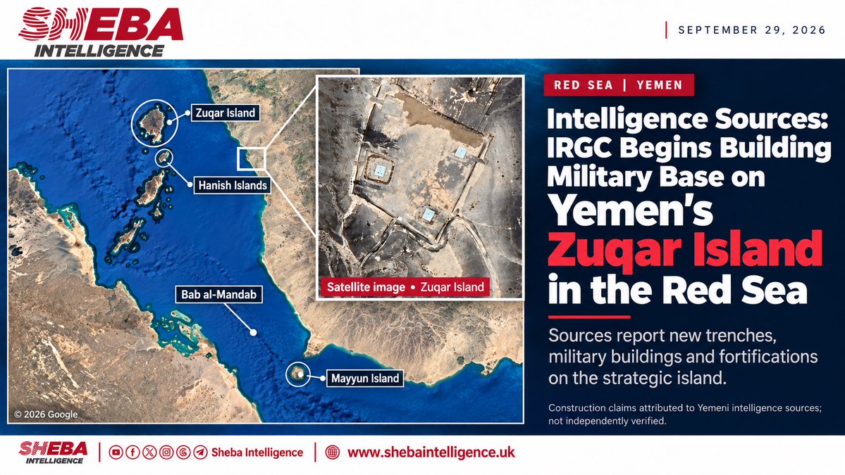 shebaintelligen's tweet photo. Yemeni intelligence sources tell Sheba Intelligence that the IRGC has begun building a military base on Zuqar Island, 150 km north of Bab al-Mandab, with trenches and fortifications. The move follows the Houthi takeover and aims to consolidate Iran’s Red Sea presence. https://t.co/KS53dt6E2Z