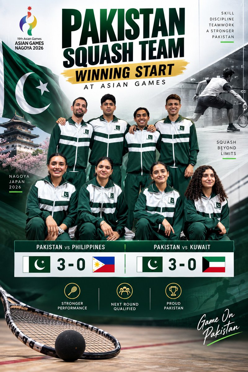 ZimalAfridi_'s tweet photo. Pakistan men made a perfect start to the team event in Nagoya, winning both their Pool B matches and securing qualification for the next round.   Pakistan beat the Philippines 3-0 before recording another 3-0 victory over Kuwait, with Noor Zaman, Nasir Iqbal. https://t.co/OK6fOG9XLC