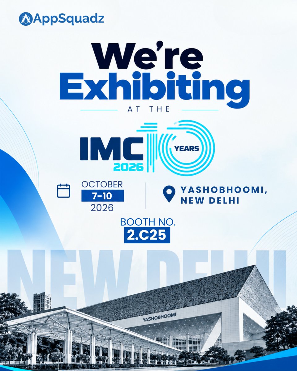 appsquadz's tweet photo. Technology is moving beyond boundaries, and so are the possibilities.

AppSquadz is heading to @exploreimc 2026 as part of #AppSquadzBharatWide.

📍 Booth 2.C25 | Yashobhoomi, New Delhi
📅 7–10 October 2026

Book a meet: https://t.co/JfjzSYE2K1
#AppSquadz #IMC2026 https://t.co/4NtEGgGrX8