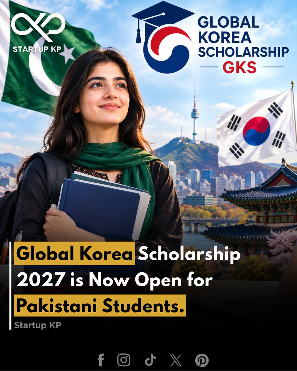 theStartupkp's tweet photo. The 2027 Global Korea Scholarship for undergraduate degrees is now open for Pakistani students through the Korean Embassy’s application process.
#startups #thestartupkp #startupskp #GKS2027 #GlobalKoreaScholarship #scholarships #PakistanStudents #StudyInKorea https://t.co/lFpRlvS36Y