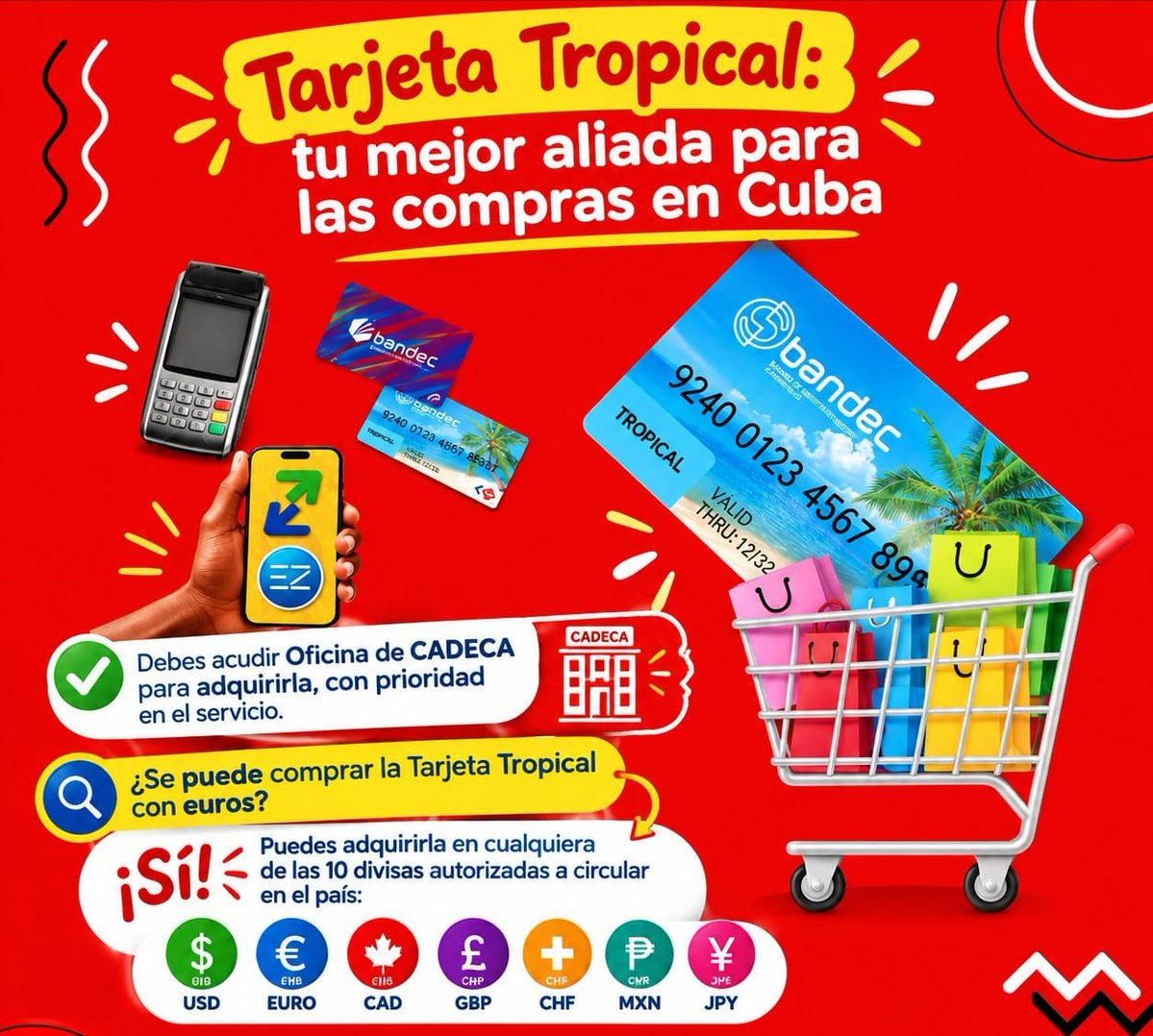 DeLos50881's tweet photo. Tarjeta Tropical tu mejor aliada para las compras en Cuba
✅ Se adquiere en cualquier sucursal de Bandec y CADECA
✅ Se adquiere en el momento exacto que la compras
✅ Por un monto mínimo de 5usd
#tarjetatropical
#CadecaGuantanamo
#vamosxmas https://t.co/Dn0YofFAAP