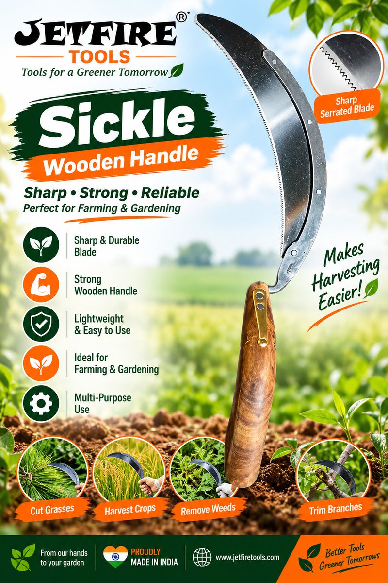 JetFireTools's tweet photo. 🌾🪓 JetFire Tools Agriculture Sickle – Traditional Strength, Reliable Performance! 🌿💪
#JetFireTools #AgricultureSickle #WoodenHandleSickle #Sickle #FarmingTools #AgriculturalTools #FarmTools #KisanTools #GardeningTools #AgricultureIndia #FarmingIndia #Farmers #Kisan https://t.co/1QNISpJB4E