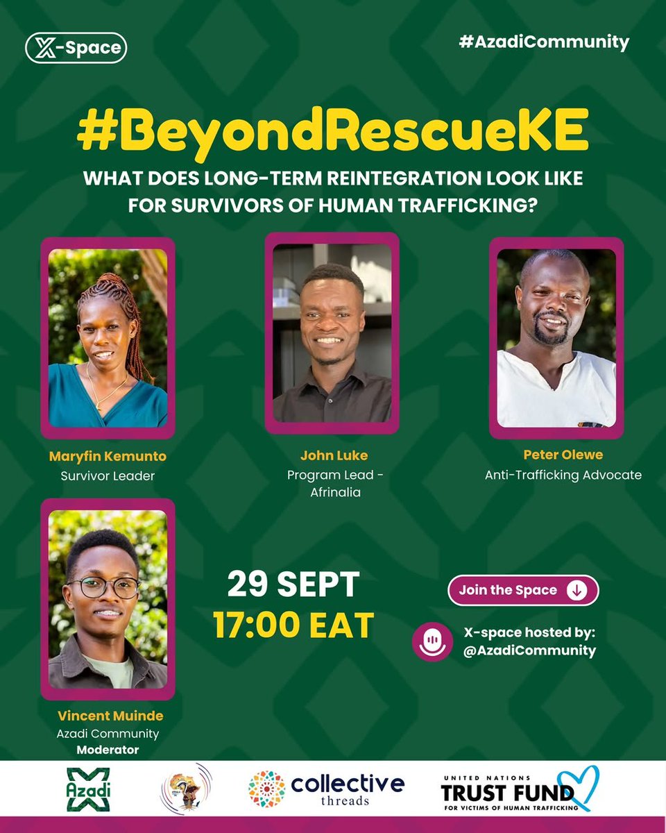 MuzunguNorah's tweet photo. Looking forward to today’s conversation on life after rescue. Survivors deserve safety, dignity, support and opportunities to rebuild their lives. Let’s listen, learn and keep the conversation going beyond rescue.

@AzadiCommunity @unvtf_tip
#BeyondRescueKe #AzadiCommunity https://t.co/ImAeG0d6iT