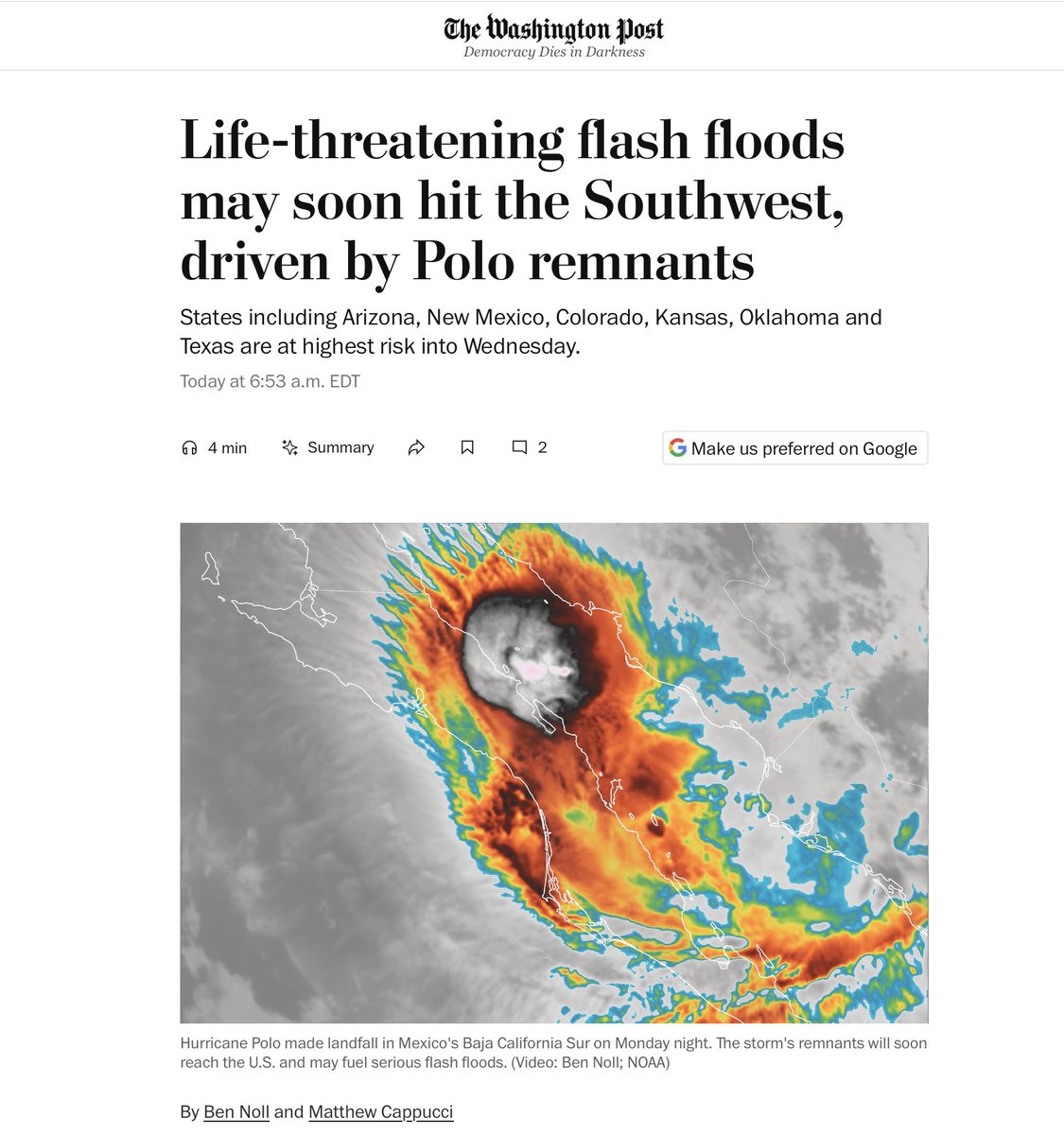 JunkScience's tweet photo. WaPo @benollweather🤡 and @MatthewCappucci 🤡try to weave their same old climate hoax song and dance into this year's strong El Niño:

"Because the climate is changing, this El Niño is unfolding on a warmer, more vaporous planet, which further loads the dice toward rainfall extremes."

These two clowns are what's vaporous and there are no loaded dice. What's not vaporous was my April prediction that climate hoaxers would try to resurrect the dead climate hoax with natural El Niño weather. Weather and climate are chaotic nonlinear systems that fit no probability distribution—so no "loaded dice," a bogus concept popularized by primoridal climate hoaxer James Hansen. There's nothing we can do about the weather except be prepared for, and adapt to it.

https://t.co/58Lp87QbMl