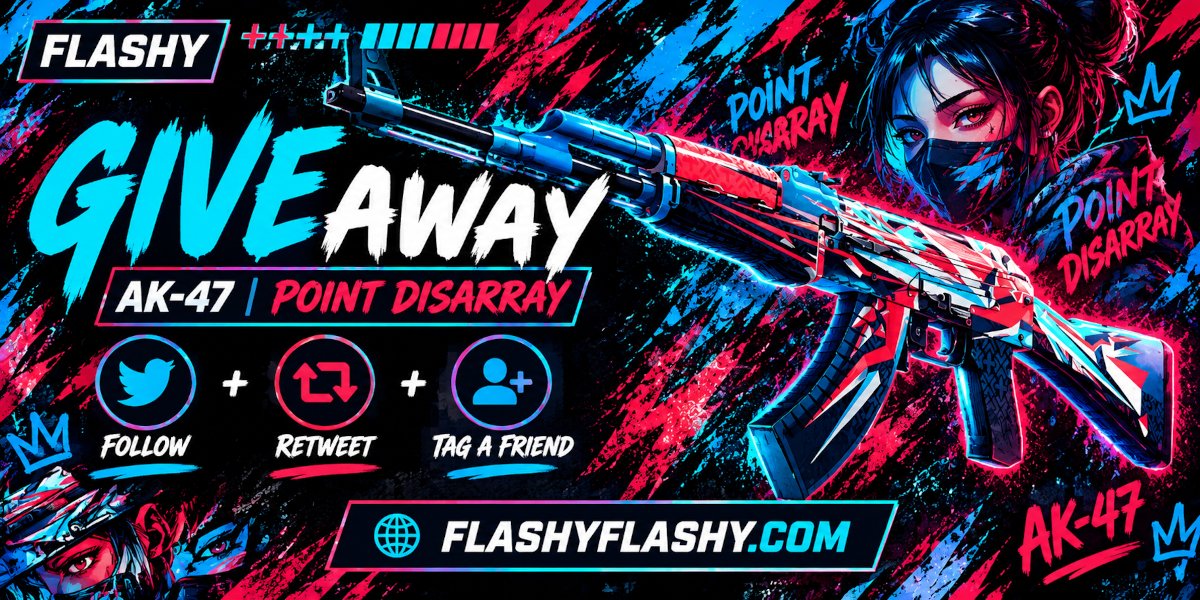 flashyflashycom's tweet photo. 24H GIVEAWAY !!! AK-47 Point Disarray !

To win:
✅ Visit for free codes: https://t.co/EmdZFb87B5
✅ Retweet
✅ Tag a friend 
✅ Follow us https://t.co/YTVjHy8TrD