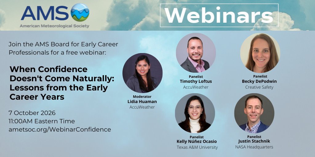 ametsoc's tweet photo. Navigating the early years of your career? You're not alone🕯️
 
Join us next Wednesday for a panel discussion on building confidence, overcoming early-career challenges, and finding your footing in the weather, water, and climate enterprise.

Register now: https://t.co/fGD7s3yYVH https://t.co/Qo9nvSutgq