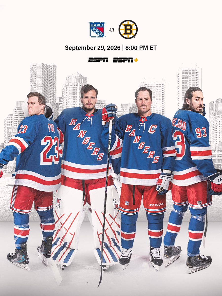 NYRangers's tweet photo. HAPPY OPENING NIGHT! 

📍: Boston, MA
⏰: 8pm
📺: ESPN https://t.co/QlznSqdS9m