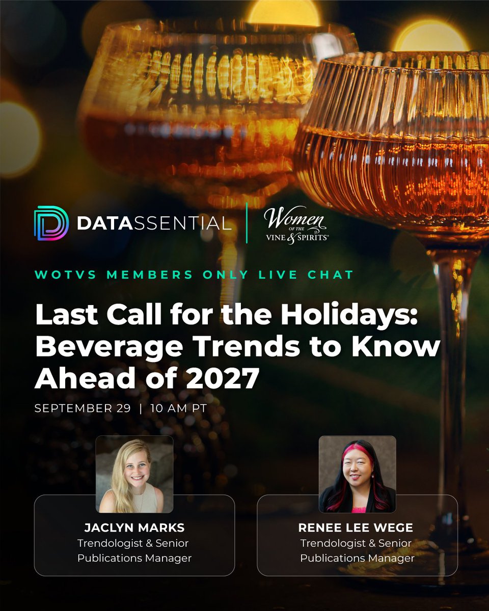 Datassential's tweet photo. Join us today for our partner webinar with Women of the Vine &amp; Spirits! Learn the #beveragetrends that could shape this #holiday season, from festive #cocktails to #seasonalflavors. 

https://t.co/EfHmF887lJ https://t.co/iUFNga6afJ