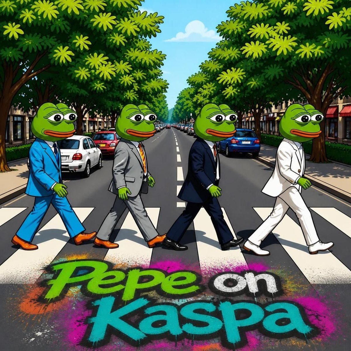 pepekaspa's tweet photo. Four Pepes crossing the road... but they're not heading to Abbey Road.

They're heading towards: 
⚡ Instant confirmations 
⚡ Fair launch 
⚡ Real innovation

$KAS - join us https://t.co/vEAb8w1kOl https://t.co/c2c2DQqxeH