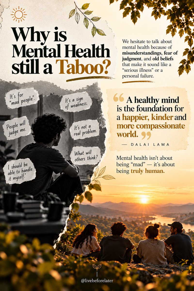 LiveBeforeLater's tweet photo. We talk openly about physical health. Why do we whisper about mental health?

A healthy mind isn't just for people in crisis. It's for all of us—to live joyfully, understand one another and build a society rooted in compassion, not judgment. 🌱

#MentalHealth 
#actnow https://t.co/kqKAEBw2I9