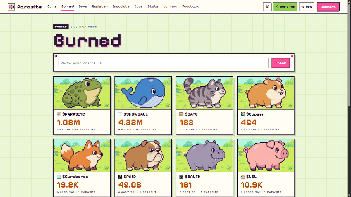 parasitedotfun's tweet photo. Burn report, 12:01 to 13:01 UTC.

SNOWBALL: +70K burned (4.22M total)
PARASITE: +20K burned (1.08M total)
Ouroboros: +4.2K burned (19.2K total)
PAID: +39.35 burned (45.06 total)

New parasites in this window: 0. 76 in total.

Read from chain on https://t.co/ZHLombDU8j. https://t.co/4jBq2KnqA5