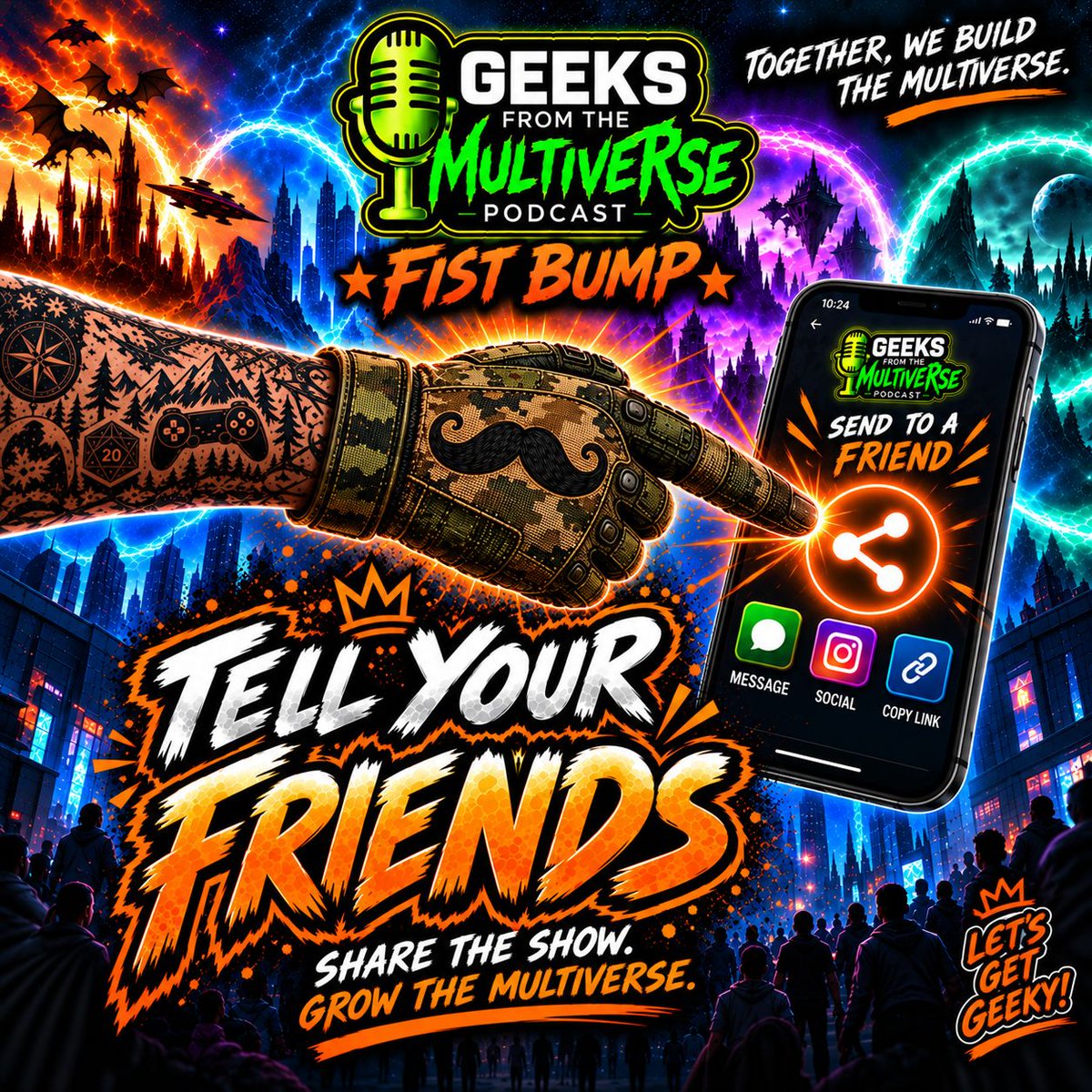 gftmpodcast's tweet photo. 👊 The T in FIST Bump = TELL YOUR FRIENDS.
Got a friend who'll argue Pokémon, gaming, movies or comics for hours? Send them our way.
Share GFTM. Recruit another geek. 👊
https://t.co/BFm06xj971
#GFTM #FISTBump #GeekCulture https://t.co/exKIuNt3it